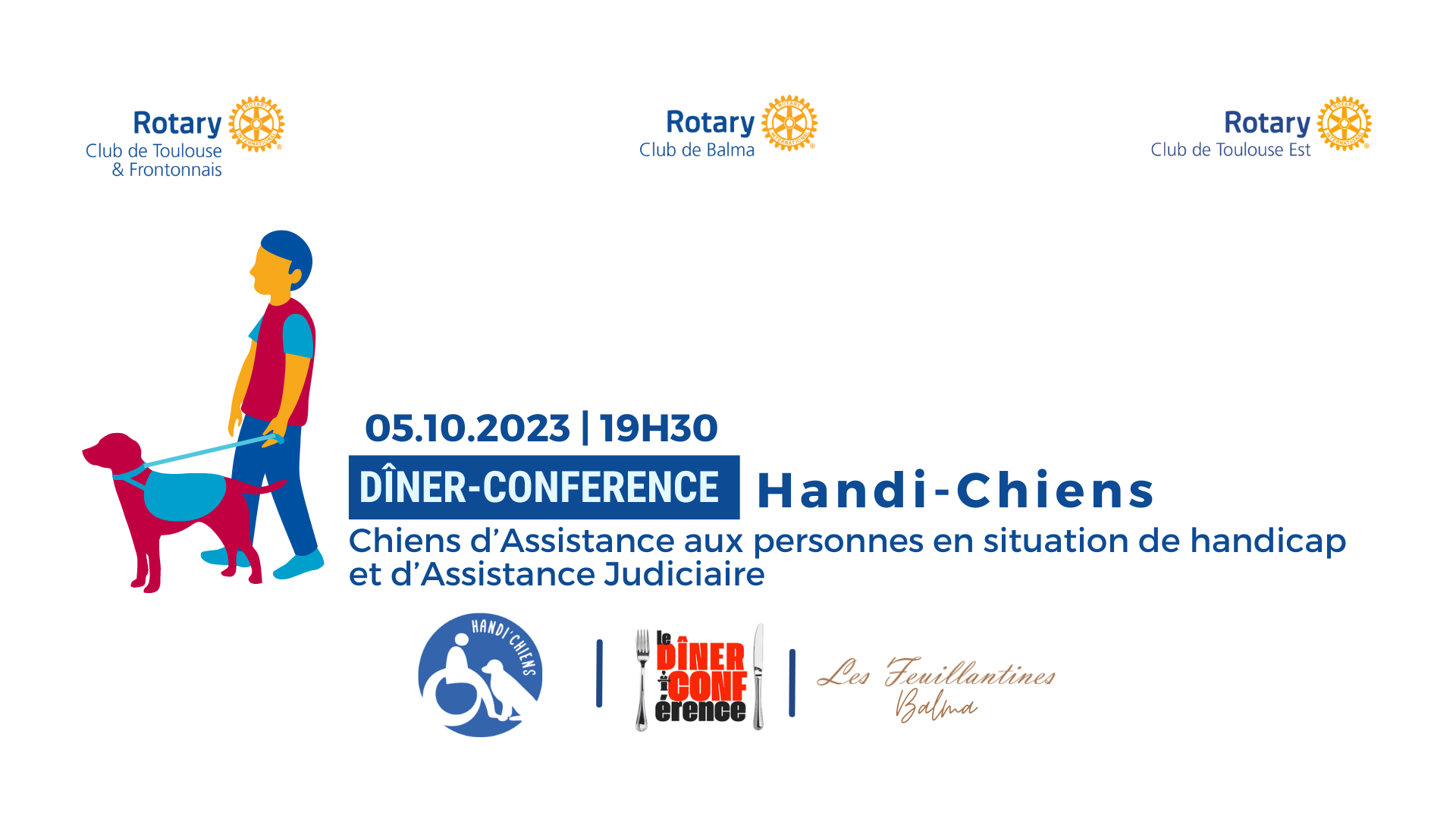 Dîner-Conférence sur les Handi-Chiens le 05/10 à 19h30 aux Feuillantines de Balma par l’association HANDI-CHIEN